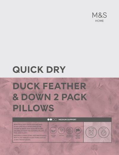 2 Pack  Quick Dry Duck Feather & Down Medium Pillows